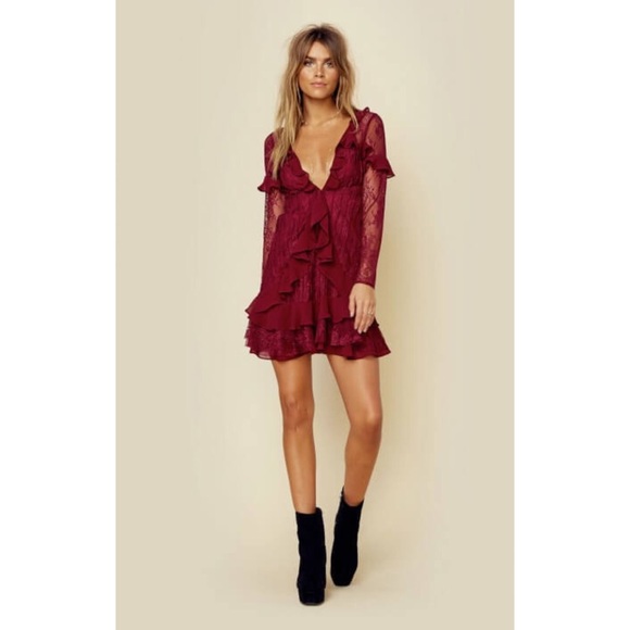 Sold FL&L Party Lace Daphne Mini Dress Bordeaux - Picture 4 of 6
